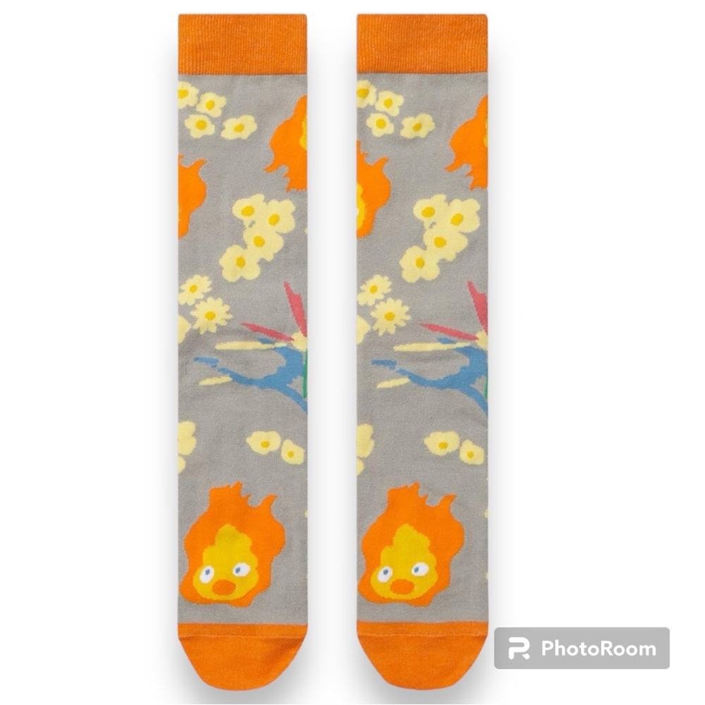 Rare! Studio Ghibli Howl's Moving Castle Calcifer & Flowers AOP Socks